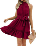 Women's Dress Summer Women's Beach Dress Folded Cake Dress Loose Neck Tie Sleeveless Dress Women's Summer Clothing MartLion   