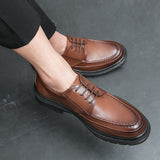 Split Leather Shoes Men's Dress Shoes Thick Sole Big Oxfords British Lace Up Formal Footwear Mart Lion   