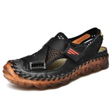 Cowhide Men's Casual Beach Sandals Breathable Mesh Outdoor Summer Water Sport Sneakers Trekking Hiking Swimming Shoes Mart Lion F-Black 8.5 