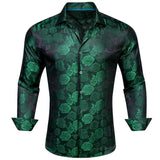 Luxury Silk Shirts for Men's White Floral  Long Sleeve Slim Fit Blouese Casual Tops Formal Streetwear Breathable Barry Wang MartLion 0686 S 