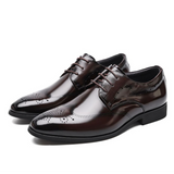 Elegant Brogue Shoes Men's Lace Up Point Toe Oxfords Formal Style Leather Wedding Party Social Office Mart Lion Brown 38 