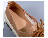 Women's Shoes Leather Lace-up Casual Sneakers Loafers Breathable Flat Women soft-soled MartLion   