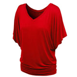 Elegant Women Blouse Casual T-shirt Summer Simple Solid Short Sleeve V-neck Office Lady Shirt Top Loose T-shirt MartLion   
