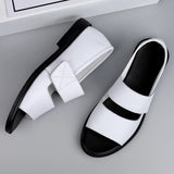 Rome Sandals for Men's Genuine Leather Beach White Summer Shoes Breathable Casual Gladiator Slippers MartLion   