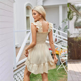 Summer Slim Fit Stretch Dresses Women Ruffle Trim Suspenders Dress Female Waist Pleated Hem Frock Casual Backless Gown MartLion   