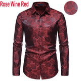 Men's Floral Black Dress Shirts Stylish Long Sleeve Steampunk arty Club Bar Social Shirt Chemise Homme Mart Lion Wine Red rose USA S 