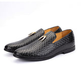 Men's Woven Leather Casual Shoes Trendy Party Wedding Loafers Moccasins Light Driving Flats Mart Lion   