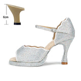All Diamond Shining Latin Dance Shoes Women's Party Dancing Sandals Summer High Heel Jazz Tango Waterproof MartLion Silver heel 6cm 41 