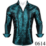 Luxury Silk Shirts Men's Green Paisley Long Sleeved Embroidered Tops Formal Casual Regular Slim Fit Blouses Anti Wrinkle MartLion 0614 S China