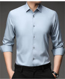 Mulberry Silk Shirt Men's Long Sleeved Spring and  Casual Solid Color Thin Formal No Iron Shirts MartLion   