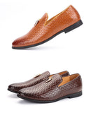 Men's Woven Leather Casual Shoes Trendy Party Wedding Loafers Moccasins Light Driving Flats Mart Lion   