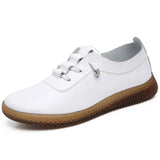 Women Sneakers Casual Shoes Leather Lightweight Designer Loafers Breathable Slip on Flat MartLion White 39 