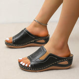 Outdoor Casual Wedges Sandals Women Summer Open Toe Non-slip Beach Slippers Pu Leather Thick Bottom Slides MartLion   