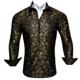 Designer Men's Shirts Silk Gold Embroidered Paisley Flower Long Sleeve Casual Blouses Slim Fit Clothing Lapel Tops Barry Wang MartLion   