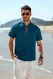 Summer Men's V-neck shirt Short-Sleeved T-shirt Cotton and Linen Led Casual Breathable tops Mart Lion   