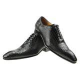 Bullock Men's Shoes Formal Leather Daily Dress Wedding Oxford Luxury Genuine Leather Snake Print Pointed Toe MartLion black 39 