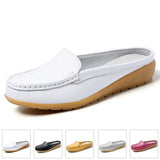 Summer Genuine Leather Women Flats Hollow Slip On Leather Loafers Ladies Shoes Korean Style Soft Moccasins Half Slippers MartLion   