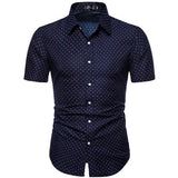 Dot-Print Casual Shirts for Summer Short Sleeve Regular Formal Clothing Men's Office Button Up Blouses Mart Lion DC10 4XL  Fit 75-83Kg 