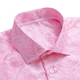 Hi-Tie Men's Silk Shirts Jacquard Paisley Floral Long Sleeve Lapel Shirt Blouse Outerwear Wedding Office Breathable MartLion CY-1069 S 
