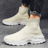 Autumn Men's Sneakers Stretch Fabric Tennis Sport Running Shoes Ankle Boots Breathable Casual Socks Slip-on Walking Mart Lion   