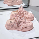 Half Drag Women Sneakers Summer Autumn Designer Platform Shoes Ladies No Heel Soft Sole Solid Color Pink Female Mart Lion   