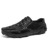 Crocodile Pattern Men's Loafers Genuine Leather Casual Shoes Moccasins Octopus Shape Boat Footwear Mart Lion Black 38 