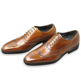 British Style Men's Summer Brogue Leather Shoes Casual Retro Hand-carved Dress Pointed Genuine Leather MartLion   