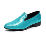 Red Glitter Leather Shoes Men's Height-increasing High Heels Slip-on Pointed Toe Casual Shoes MartLion blue 825 39 CHINA