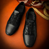 Men's Shoes Genuine Leather Lace Up Luxury Loafers Sneakers Solid Color Black Breathable Casual Mart Lion   