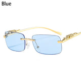 In Trend Rimless Rectangle Sunglasses Women Luxury Designer Cut Edge Shades Golden Leopard Frame Eyewear MartLion blue  