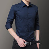 Slim Solid Color Long-sleeved Shirt Casual White Shirt Men's Classic MartLion   