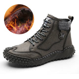 Lace-Up Winter Men's Boots Leather Plush Warm Snow Outdoor Motorcycle Young Casual MartLion fur gray 7 