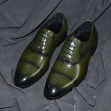 Black Blue Brown Green Men's Formal Social Shoes Genuine Leather Round Cap Toe Oxfords Wedding Dress MartLion   