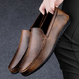 Men's Retro Brown Loafers Luxury Shoes Slip on Shoes Genuine Leather All-match Flats MartLion   