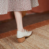 Spring Women Shoes Pumps Pointed Toe Chunky Heel All-match Casual Shoes Retro Med Heel MartLion   