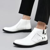 White Formal Chelsea Mens Boots Round Toe Low Heel Ankle Boots Side Zipper Leather Cowboy Boots MartLion