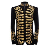 Men's Double Breasted Embroidery Court Prince Style Blazer Suit Jacket Stand Collar Wedding Party Prom Blazers Stage Mart Lion Gold US Size XS 