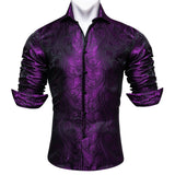 Designer Men's Shirt Blue Purple Pink Yellow Green Black Silk Embroidered Long Sleeve Casual Slim Tops Breathtable Streetwear MartLion