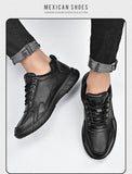 Casual BLack Genuine Leather Shoes Men's Breathable Outdoor Sneakers Adult Athletic Walking Mart Lion   