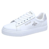 Spring And Summer Women's Vulcanized Shoes Casual Classic Solid Color PU Leather White Sneakers Mart Lion Silver 4.5 