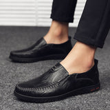 Genuine Leather Men's Shoes Casual Slip on Formal Loafers Moccasins Black Driving Mart Lion   