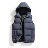 Cotton Vest Men's Fall Winter Hooded Vest For Solid Color Cotton Vest MartLion 1 M 