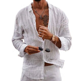 Men's Linen Long Sleeve T-Shirt Solid Color Loose Casual Shirt Long Sleeve Cotton Linen Shirt Casual Cotton Linen Shirt MartLion White1 S 