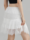Summer Mid-Rise Lace Patchwork Mini Skirts Women's Pleated A-Line Casual Short Skirts MartLion   