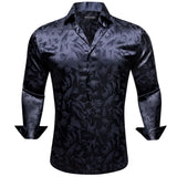 Luxury Silk Shirts Men's Black Floral Spring Autumn Embroidered Button Down Tops Regular Slim Fit Blouses Breathable MartLion 0711 S CHINA