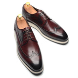 Design Men's Semi-Brogue Derby Shoes Real Cow Leather Handmade Wingtip Sneaker Oxfords Lace-up Stuff Footwear MartLion   