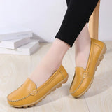 Genuine Leather Shoes Woman Soft Boat Flats Ladies Loafers Non-Slip Sturdy Sole MartLion yellow 37 length 23.5cm 