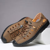 Men's Genuine Leather Sandals Trendy Summer Roman Shoes Casual Soft Beach Footwear Flats Mart Lion   