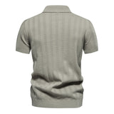 Summer Ribbed Knit Polo Shirt Men's Breathable Textured Polo Shirts MartLion   
