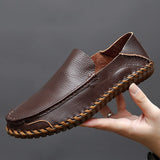 Men's Genuine Leather Breathable Large Casual Foot Cover Driving Shoes One Foot Peas Soft Sole Leather Handmade Mart Lion   